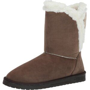 Women's Faux Suede Mid Calf Boots Waterproof Faux Fur Warm Shoes